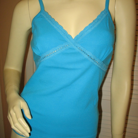 New Y2K 2000s Lace Tank Top Cami/Camisole Spaghetti V-Neck Blue Fairy Chic Femme - Picture 4 of 8